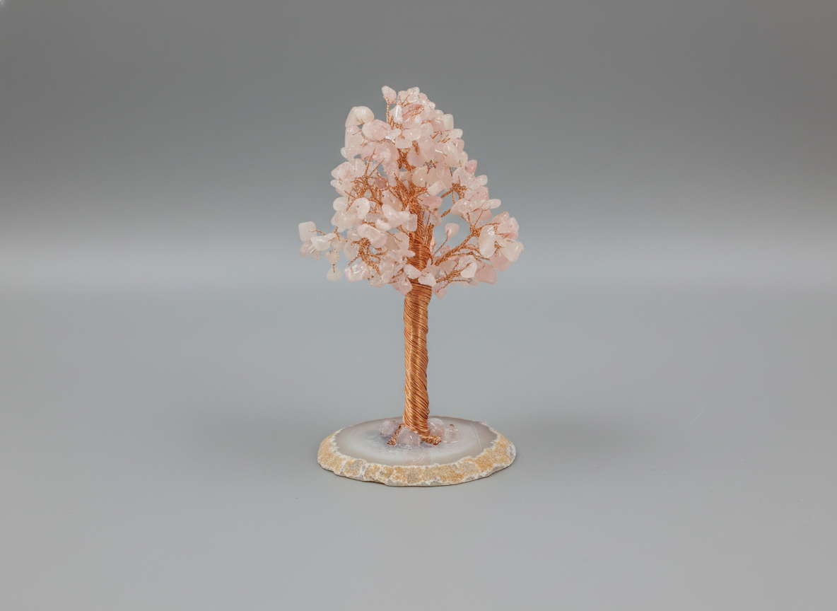 A rose quartz crystal tree.