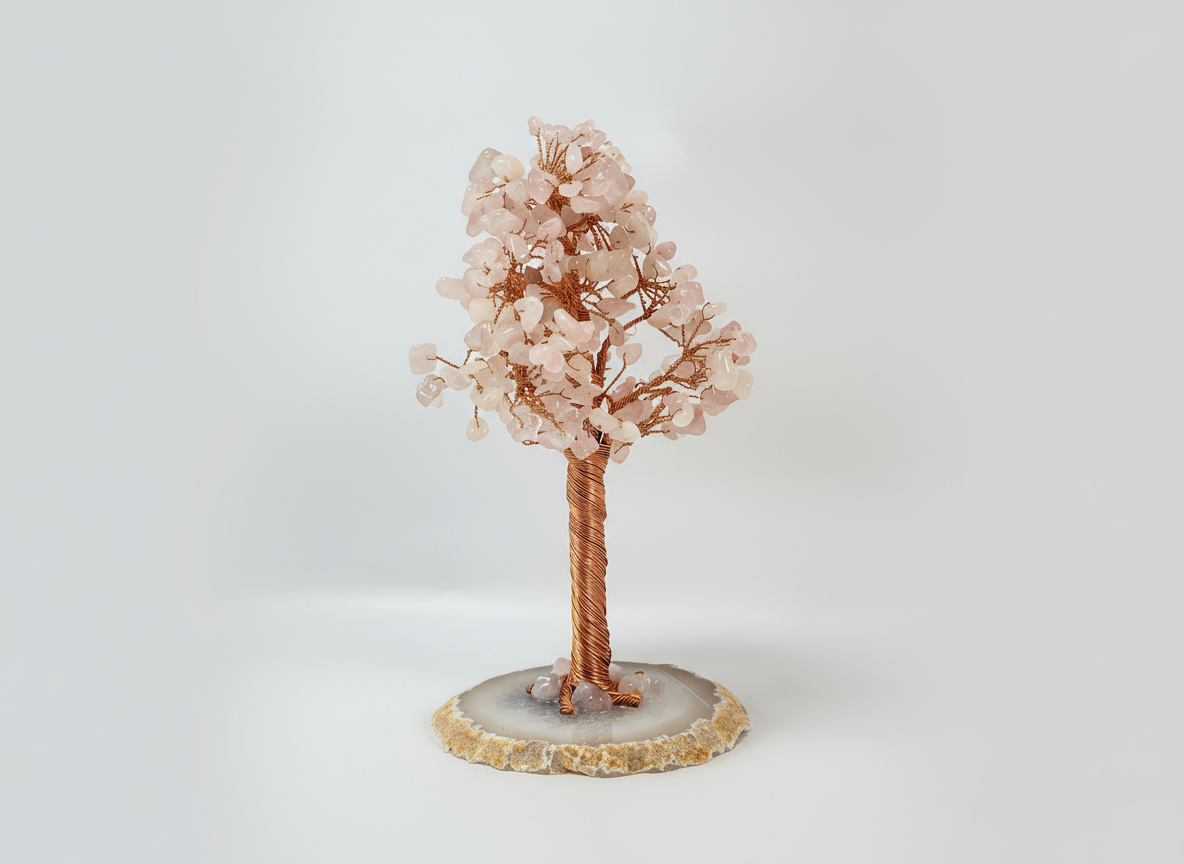A rose quartz crystal tree.