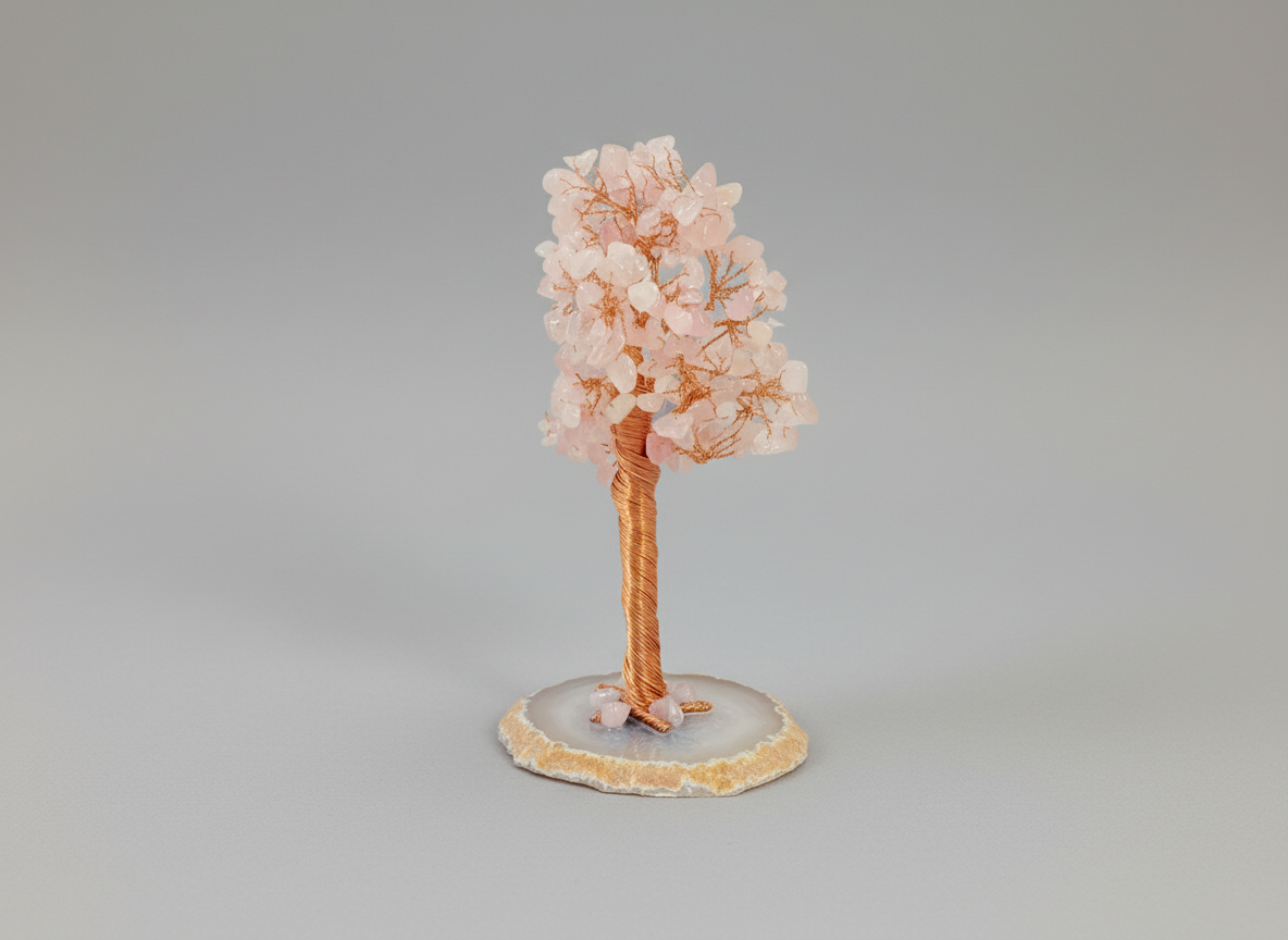 A rose quartz crystal tree.