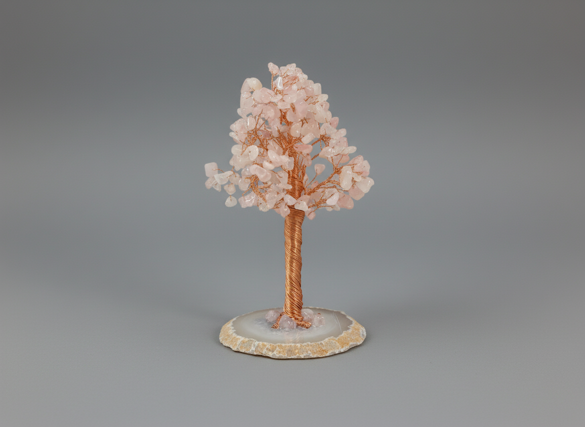 A rose quartz crystal tree.