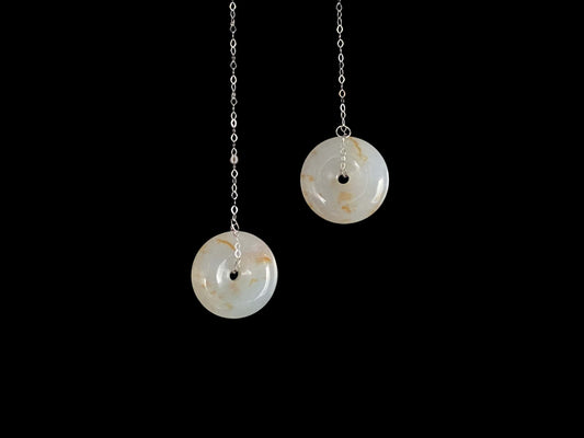Frost White Splash Gold · Nature Burmese Jadeite Earring