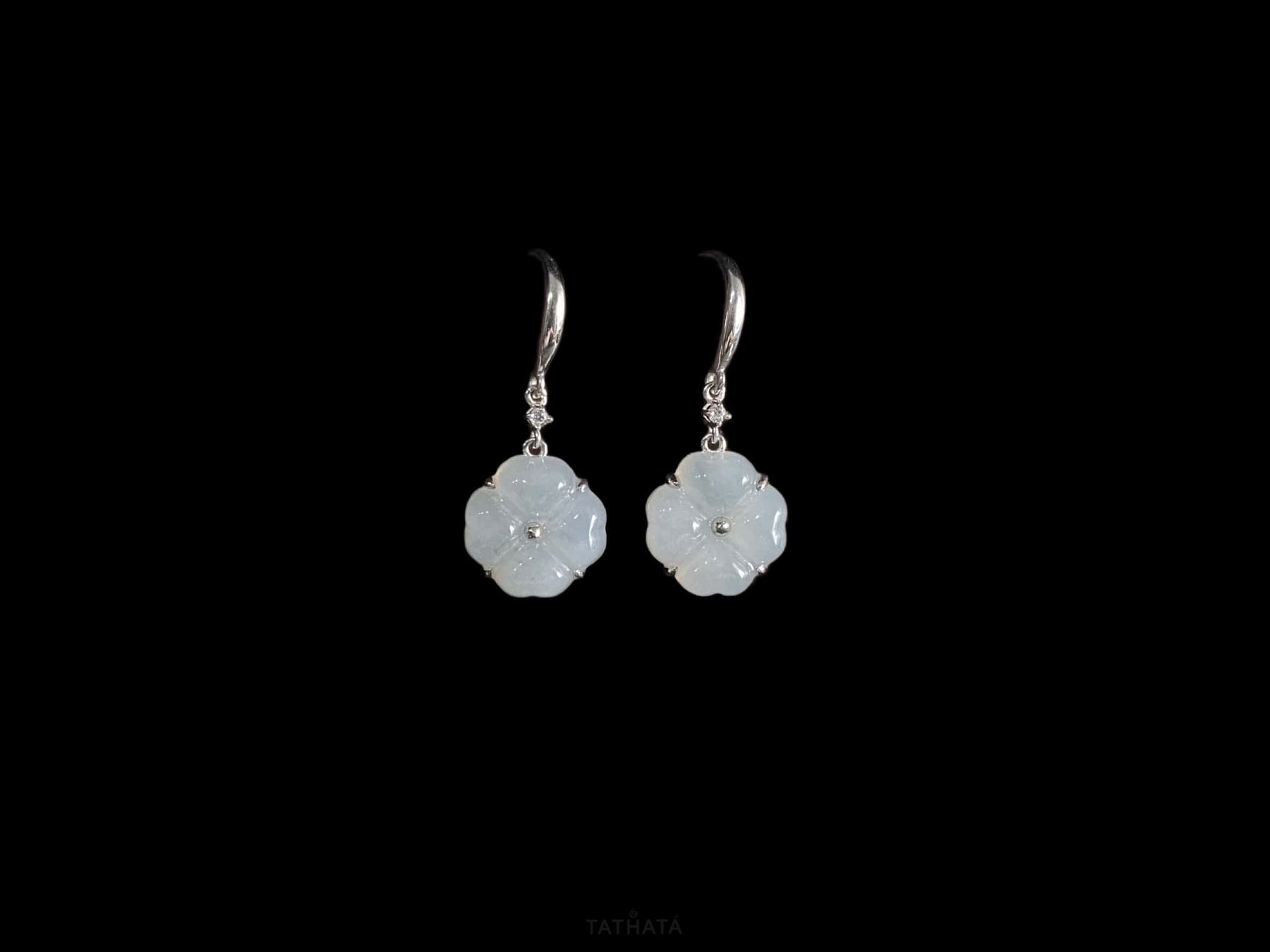 Misty Ice Four-Leaf Clover · Nature Burmese Jadeite Earrings