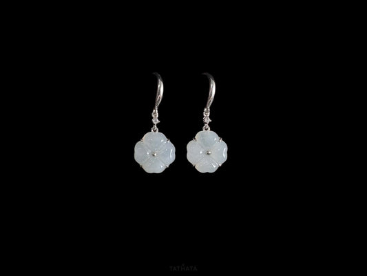 Misty Ice Four-Leaf Clover · Nature Burmese Jadeite Earrings