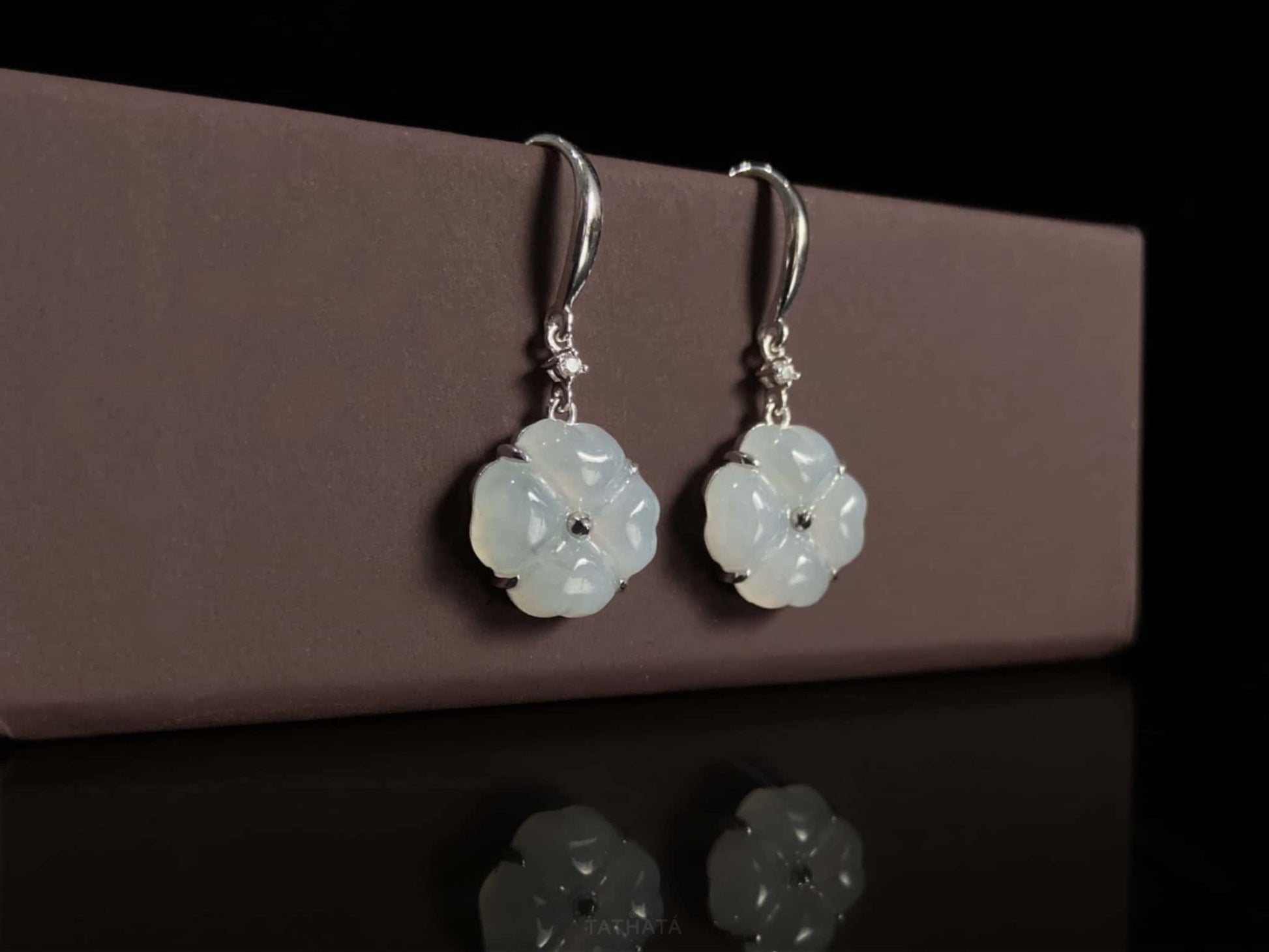 Misty Ice Four-Leaf Clover · Nature Burmese Jadeite Earrings