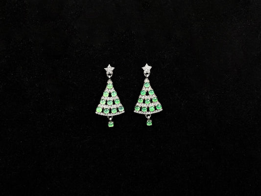 A pair of  lucky green christmas tree jadeite earrings.