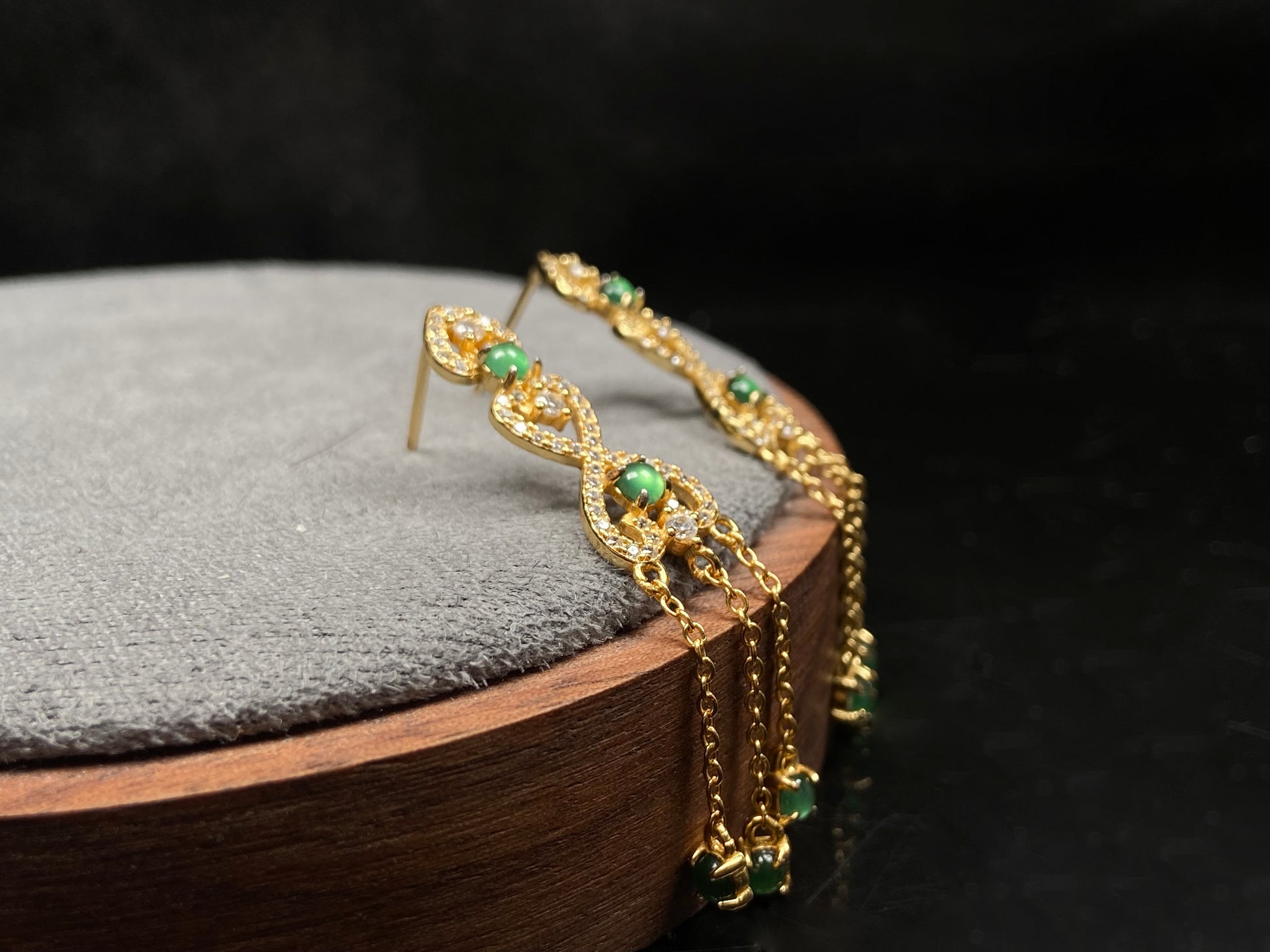 A pair of double heart green tassel  jadeite earrings.