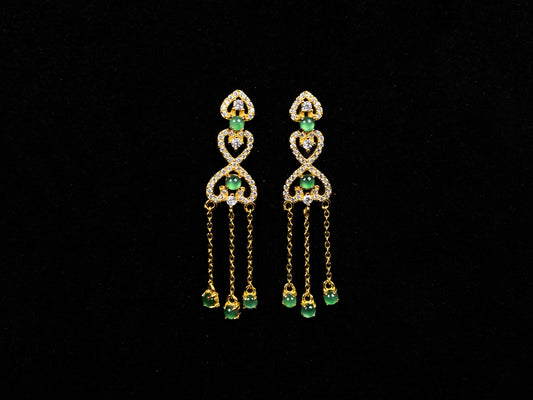 A pair of double heart green tassel  jadeite earrings.