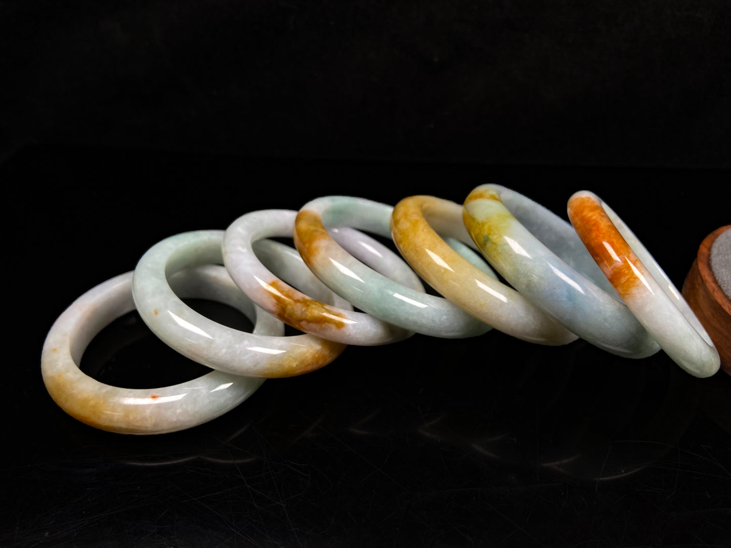 A fire phoenix jadeite bangle group.
