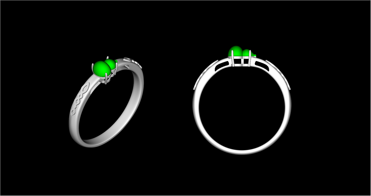 A silver ring with a green calabash.