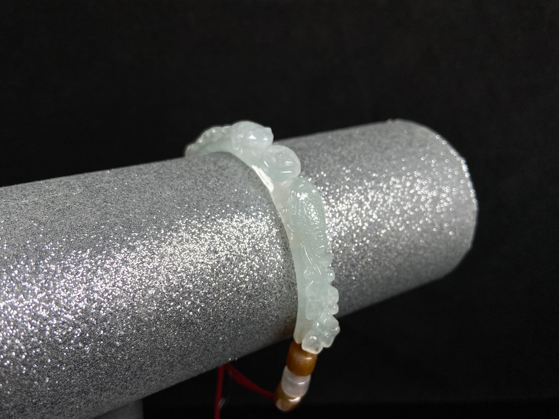 A icy half bangle red cord jadeite  bracelet.