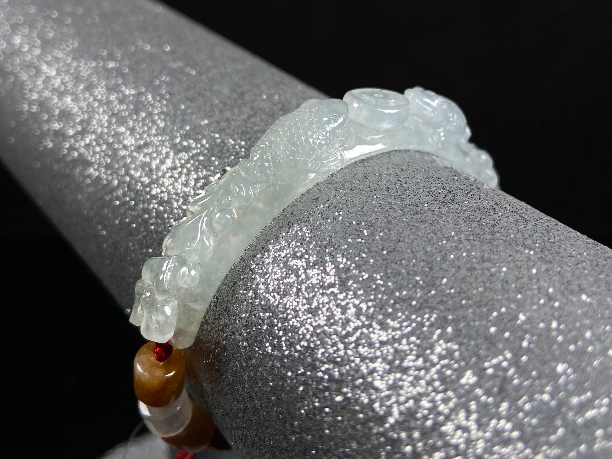 A icy half bangle red cord jadeite  bracelet.