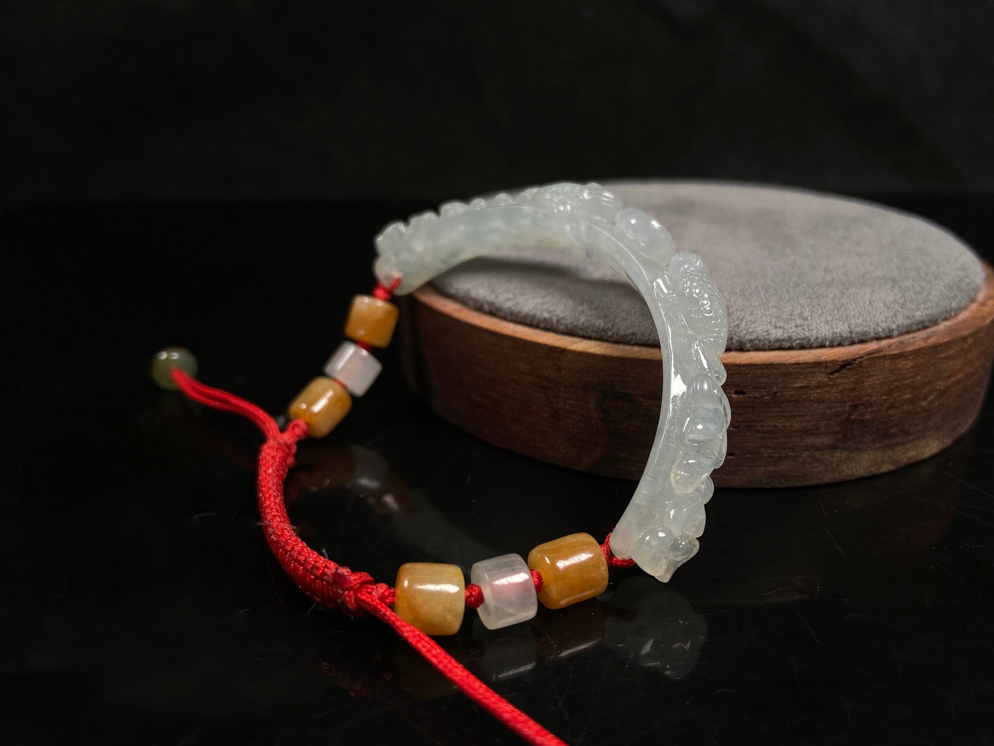 A icy half bangle red cord jadeite  bracelet.
