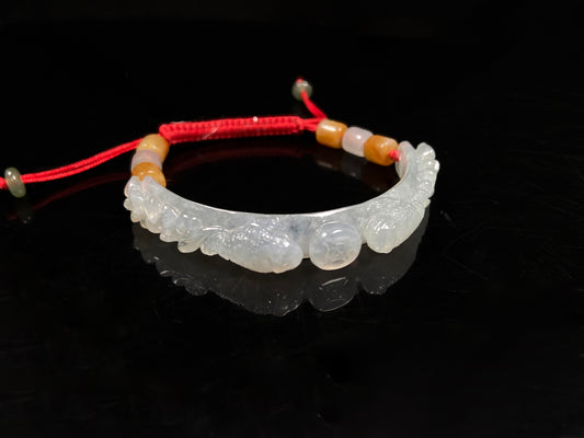 A icy half bangle red cord jadeite  bracelet.