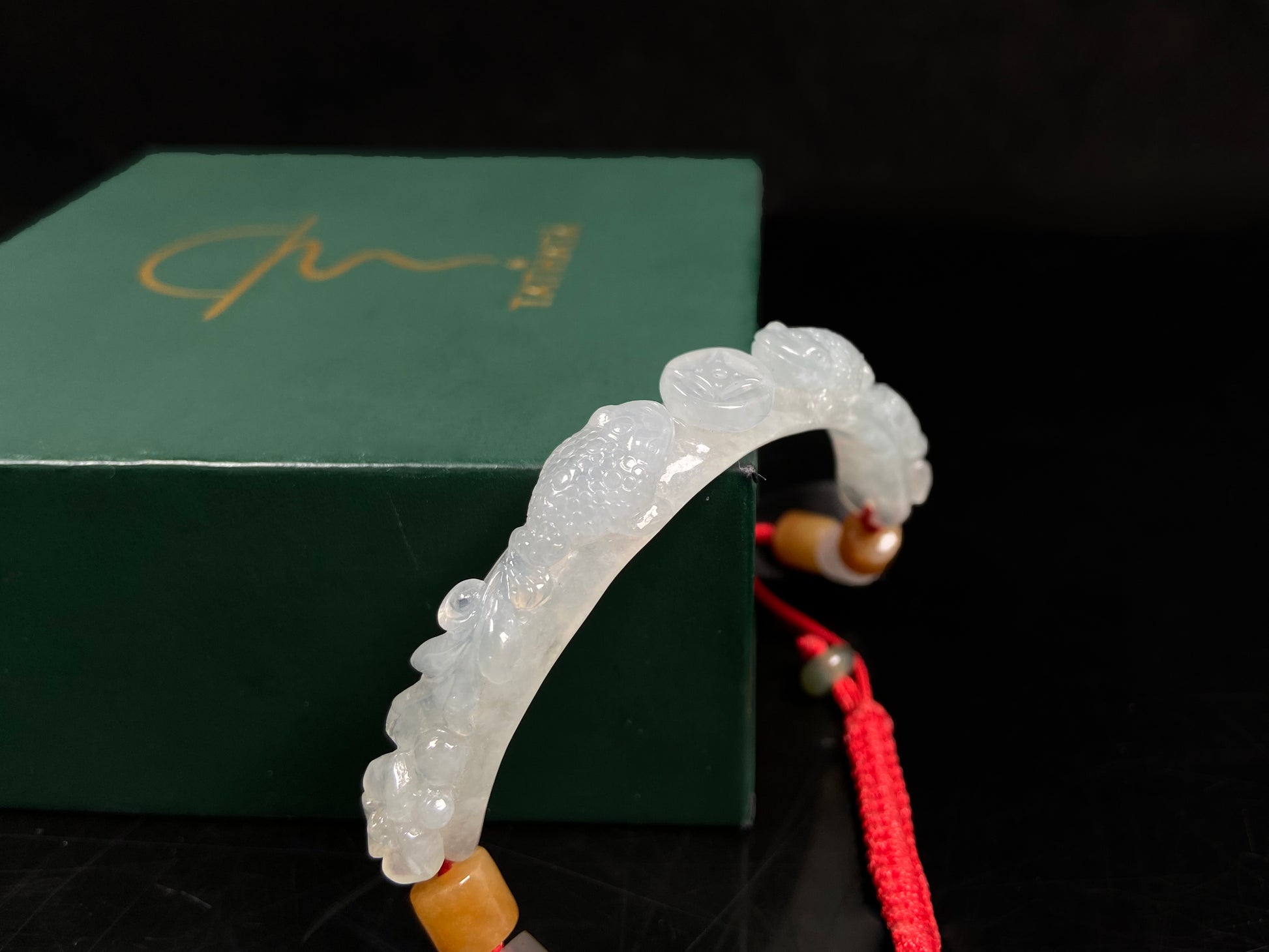 A icy half bangle red cord jadeite  bracelet.