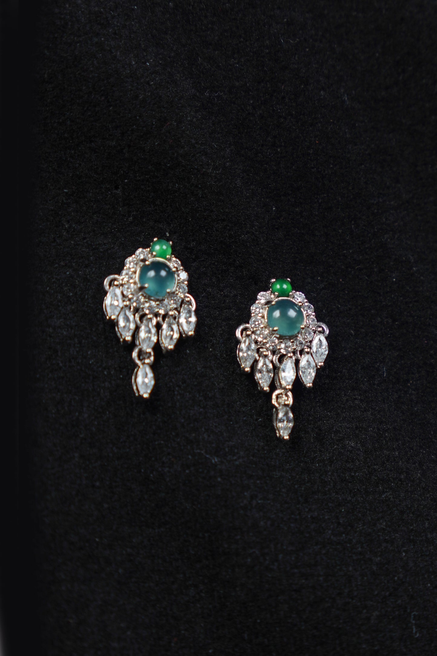 Icy Blue Jadeite and Fiery Green Drop Earrings