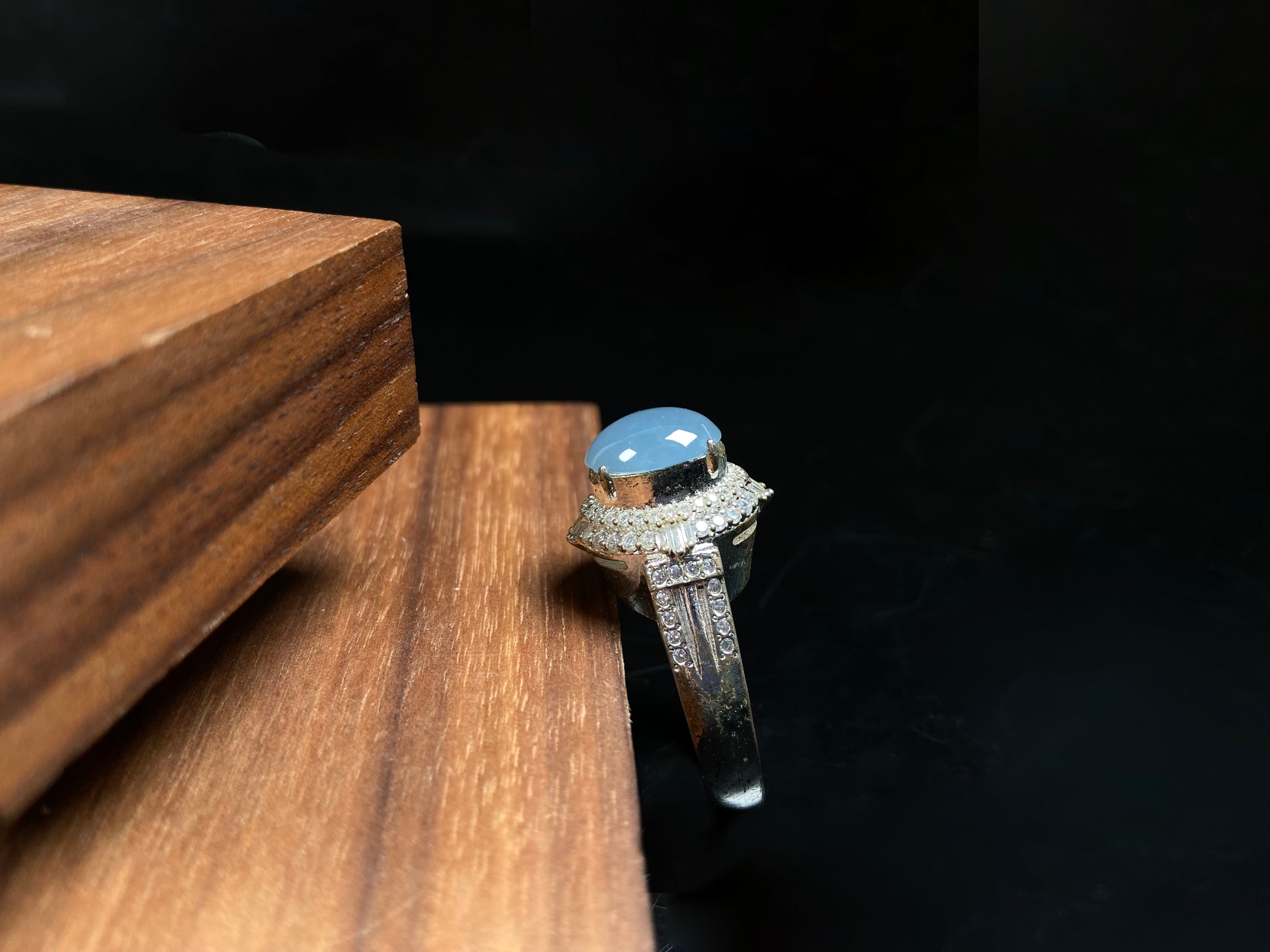 A soft sky blue jadeite ring.