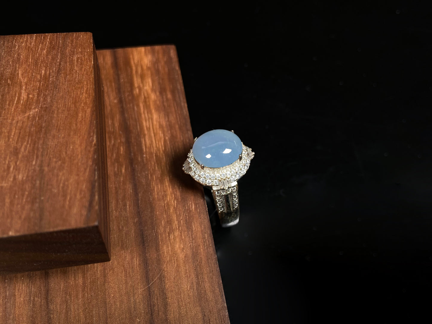 A soft sky blue jadeite ring.