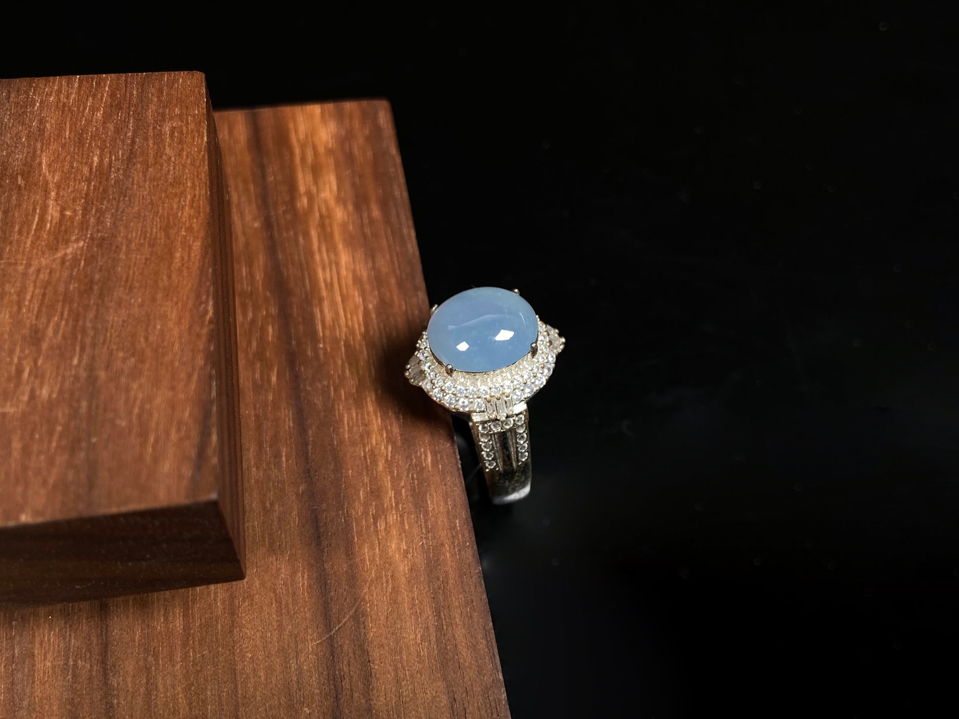 A soft sky blue jadeite ring.