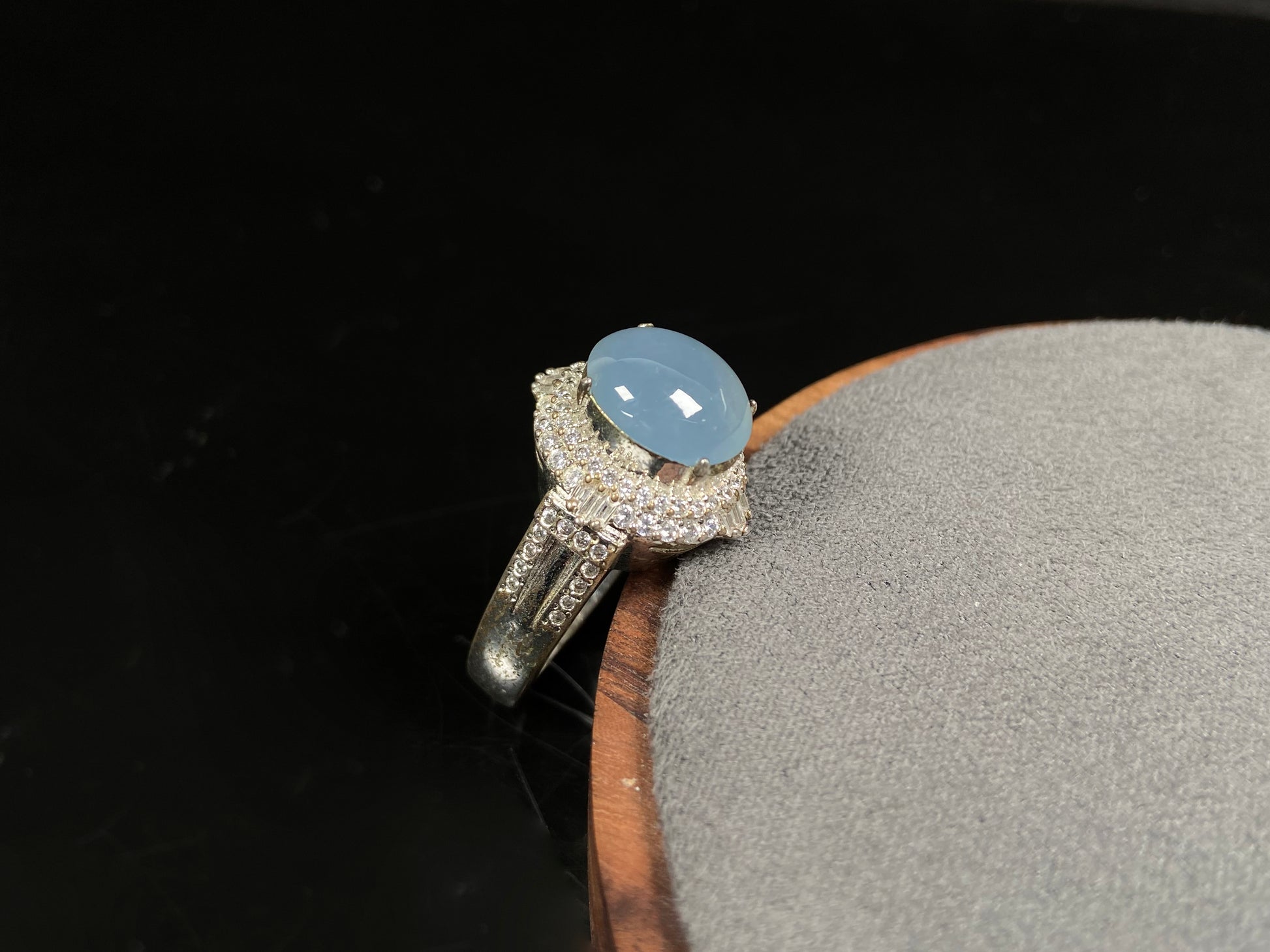 A soft sky blue jadeite ring.