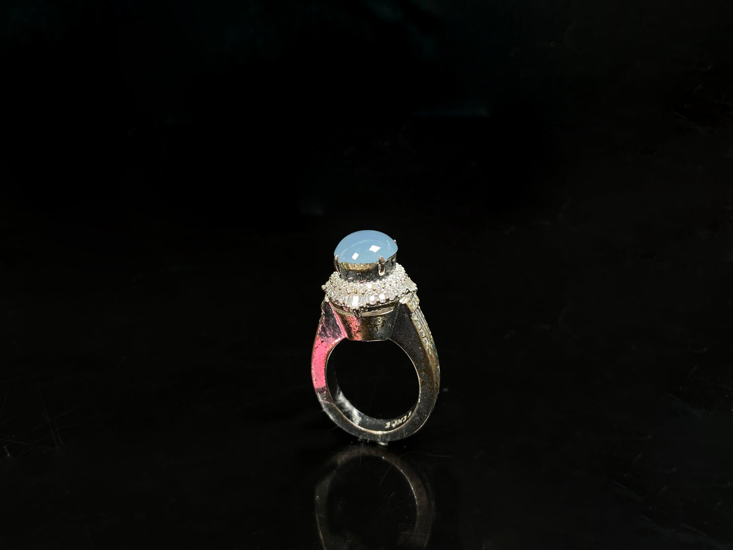 A soft sky blue jadeite ring.