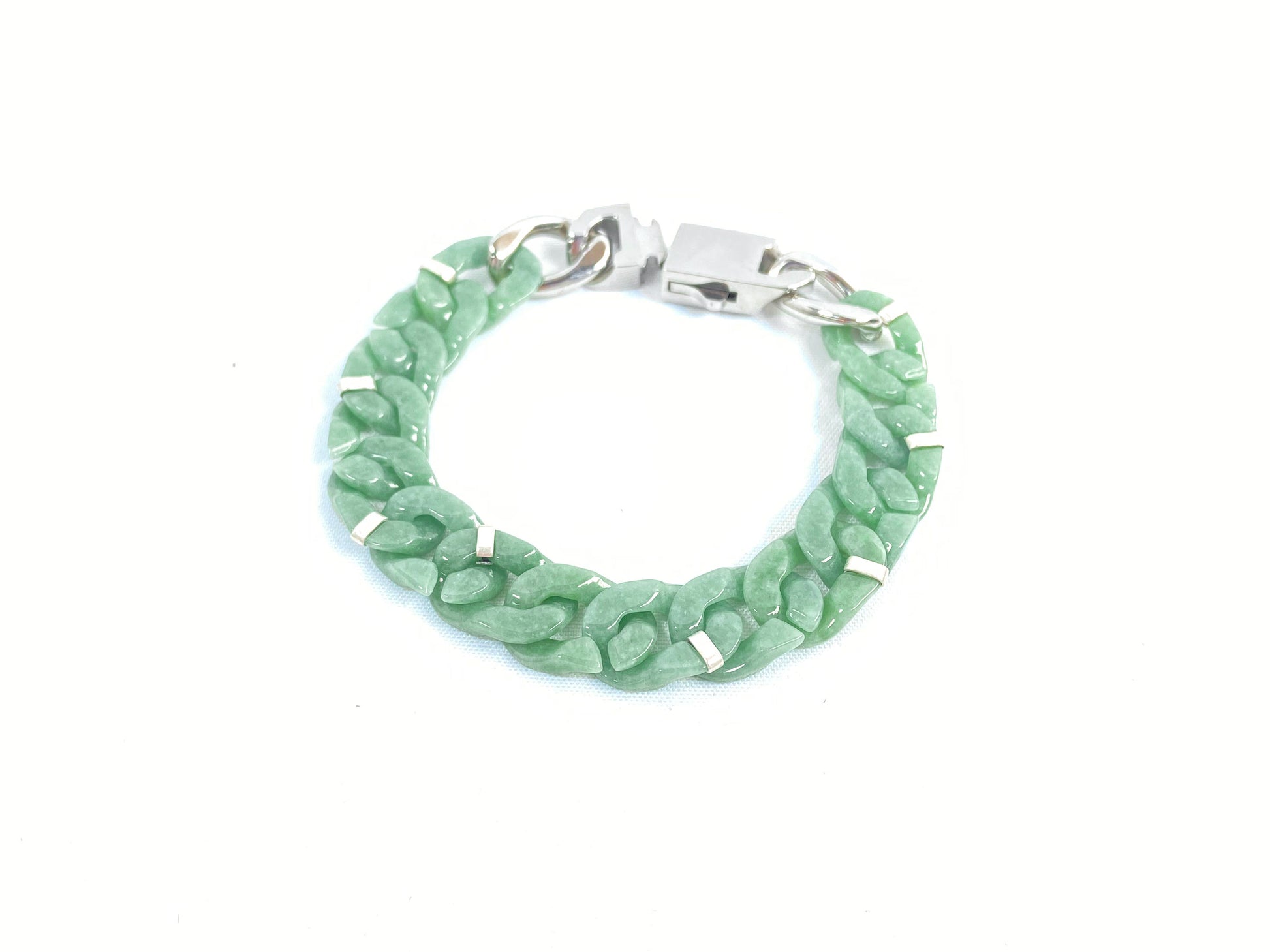 A Cuban chain bracelet made of aqua green jadeite.