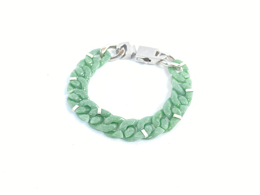 A Cuban chain bracelet made of aqua green jadeite.
