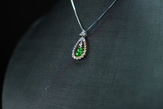 Jadeite Gourd Pendant with Cascading Diamond Halo