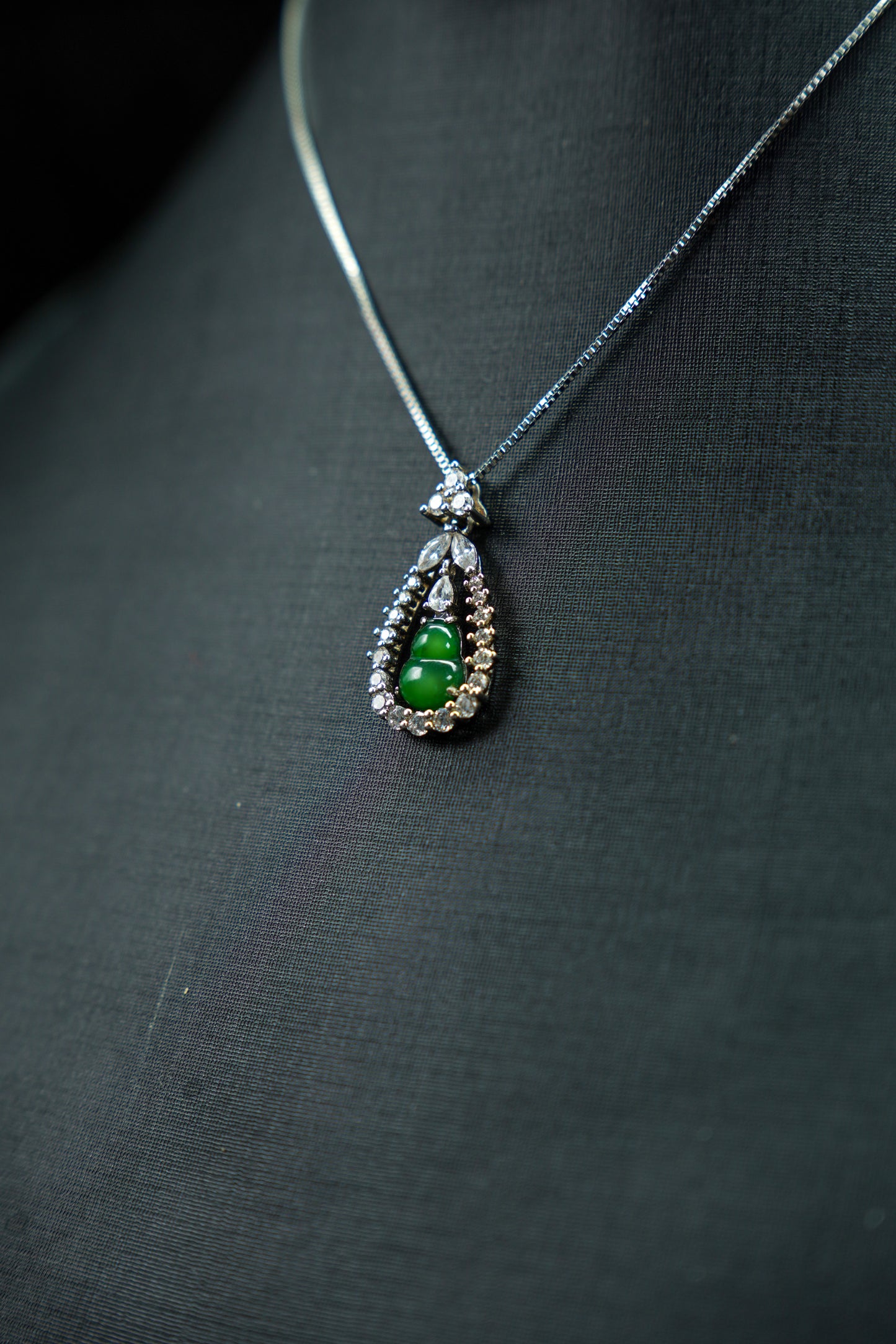 Jadeite Gourd Pendant with Cascading Diamond Halo