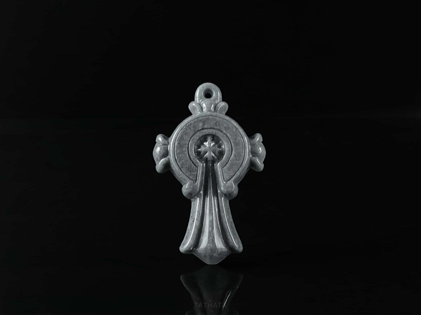Wuji Retro Carved Cross· Nature Burmese Jadeite Pendant