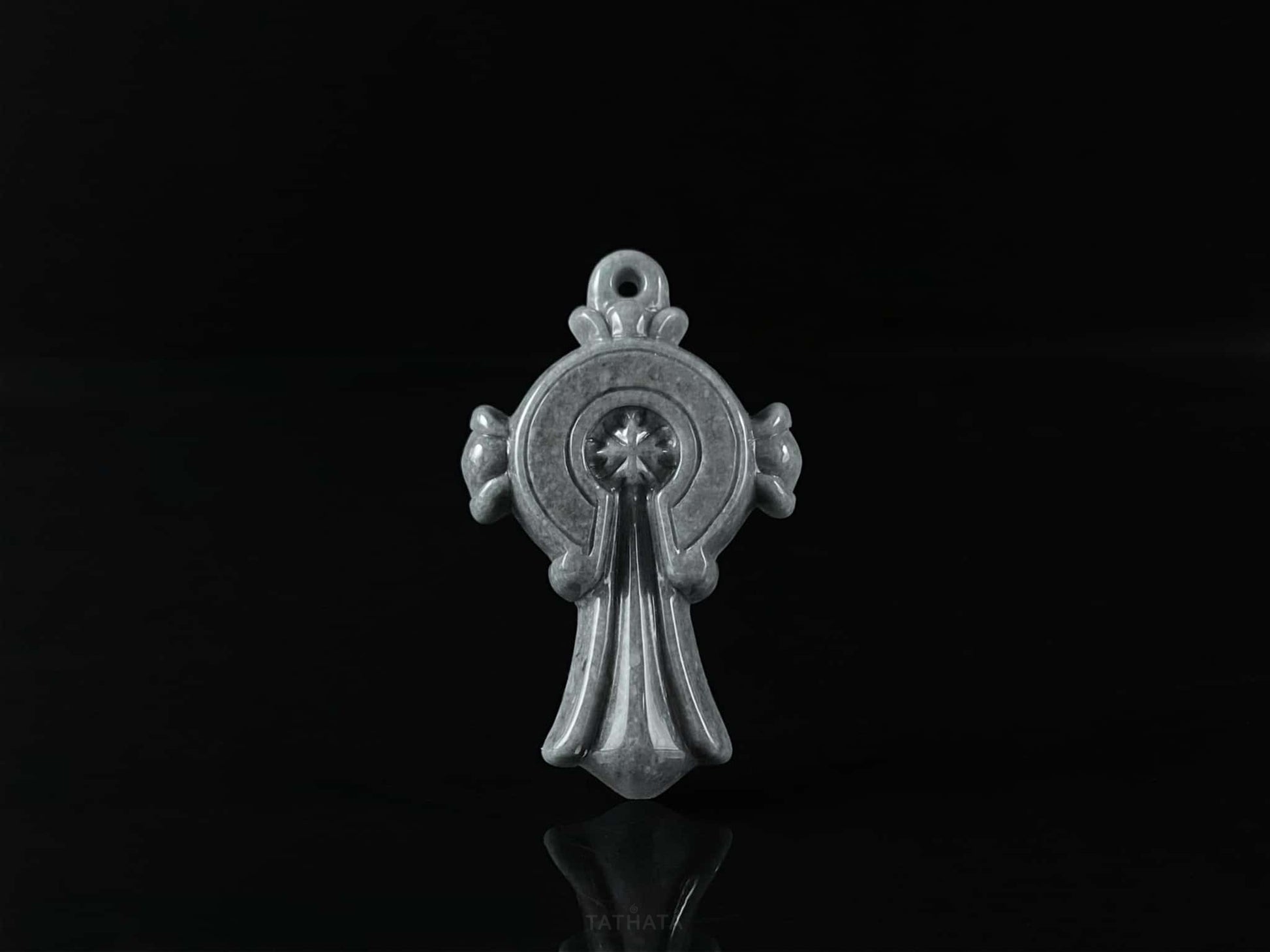Wuji Retro Carved Cross· Nature Burmese Jadeite Pendant