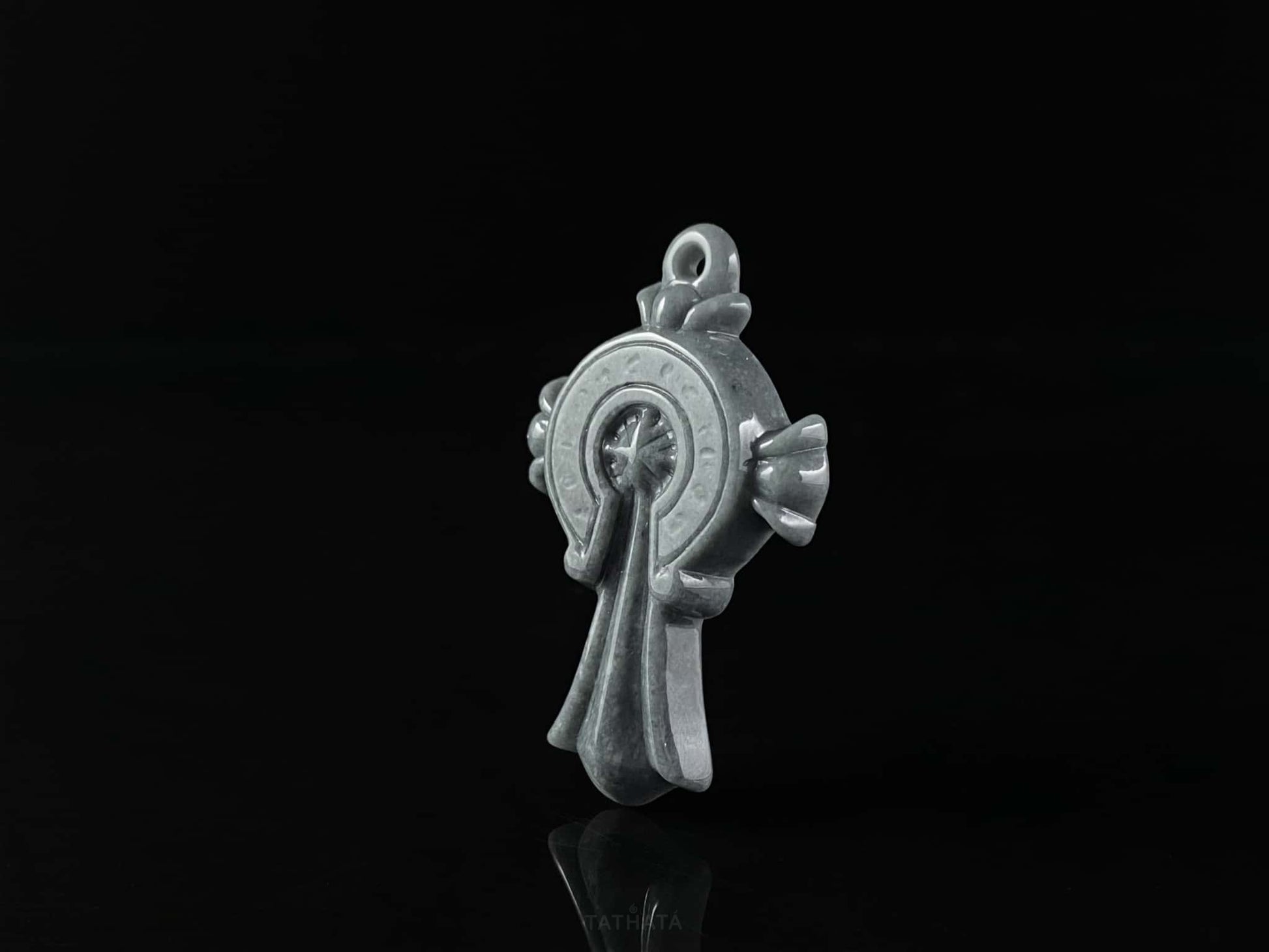 Wuji Retro Carved Cross· Nature Burmese Jadeite Pendant