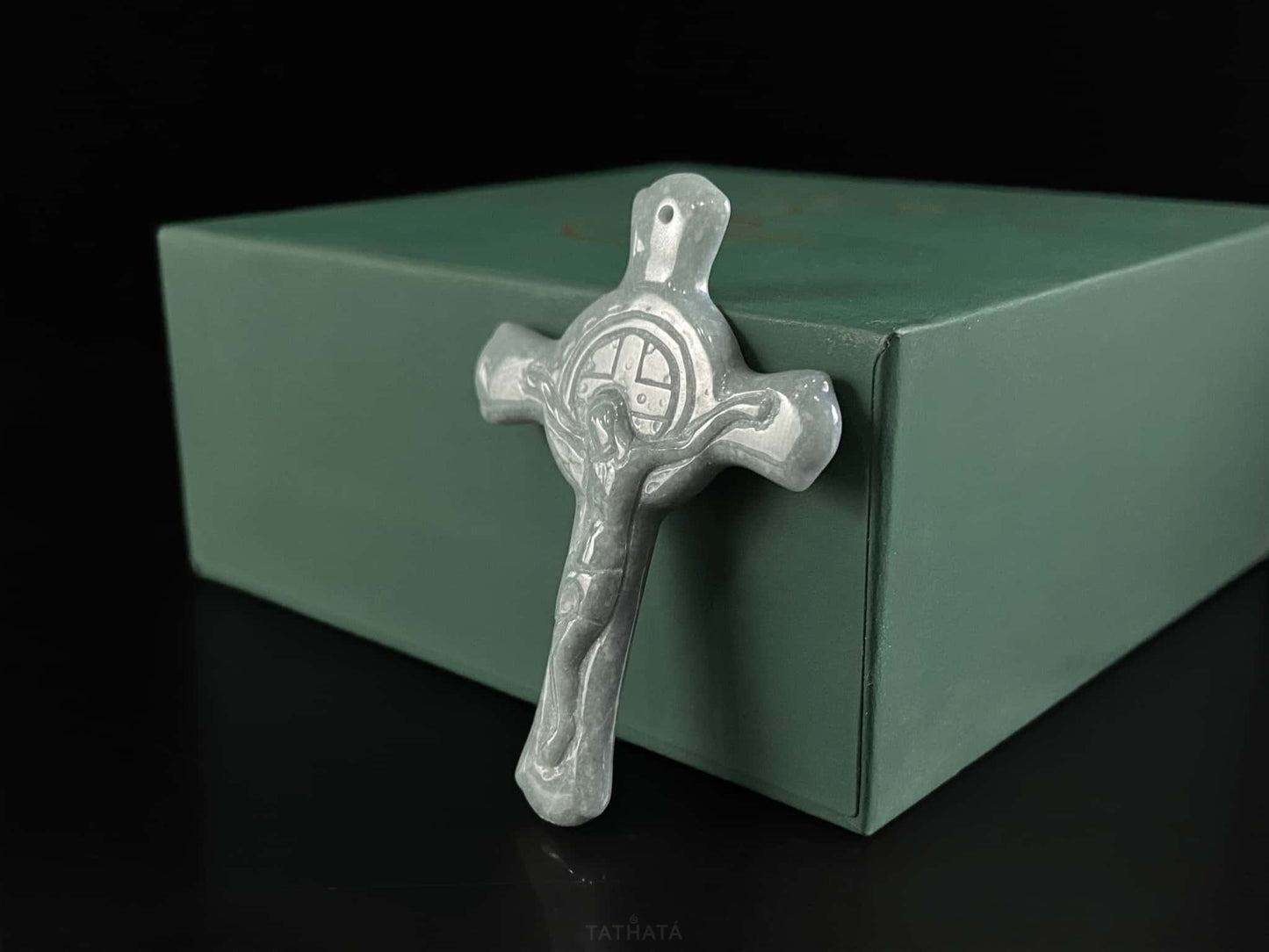 Mist Wuji Crucifix · Nature Burmese Jadeite Pendant