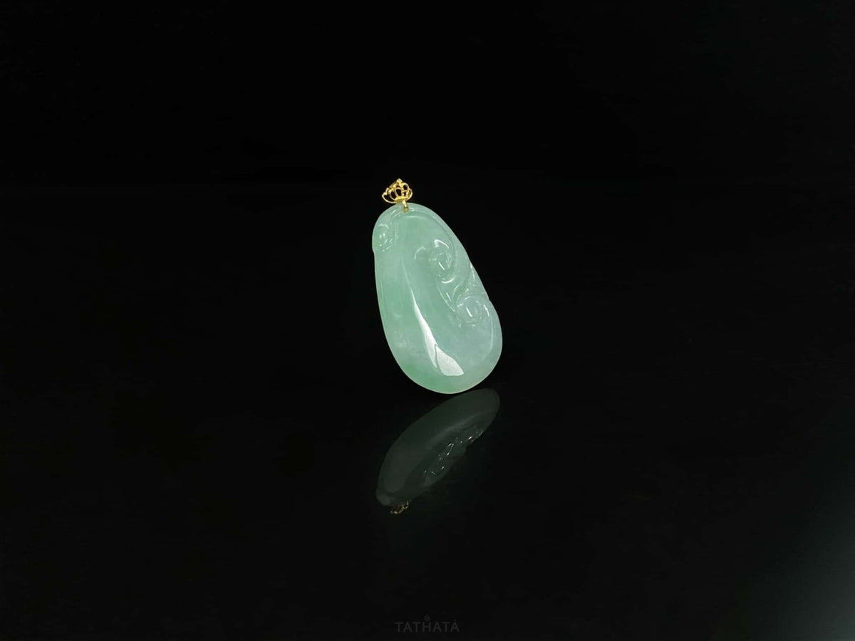 Most Popular 🍃 Misty Dew Green Ruyi · Nature Burmese Jadeite Pendant