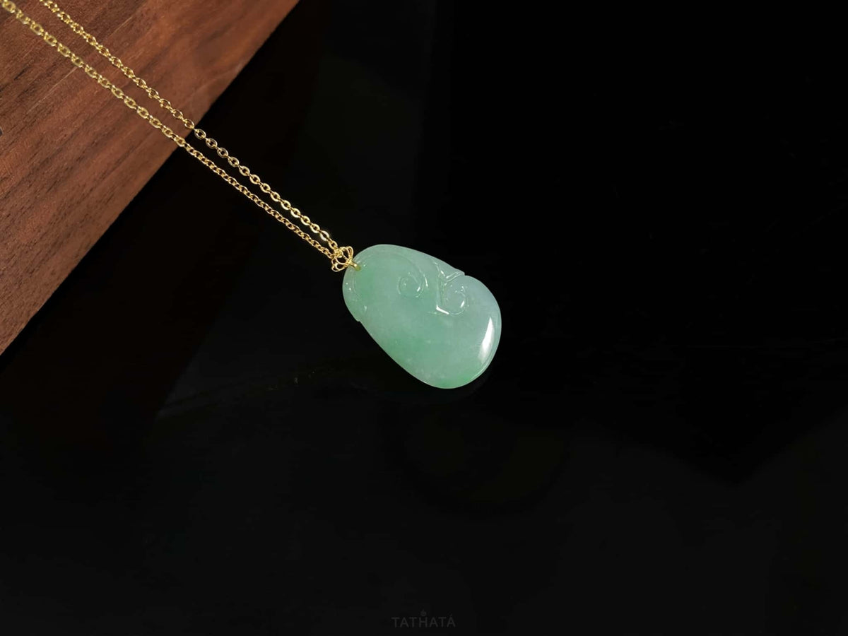 Most Popular 🍃 Misty Dew Green Ruyi · Nature Burmese Jadeite Pendant