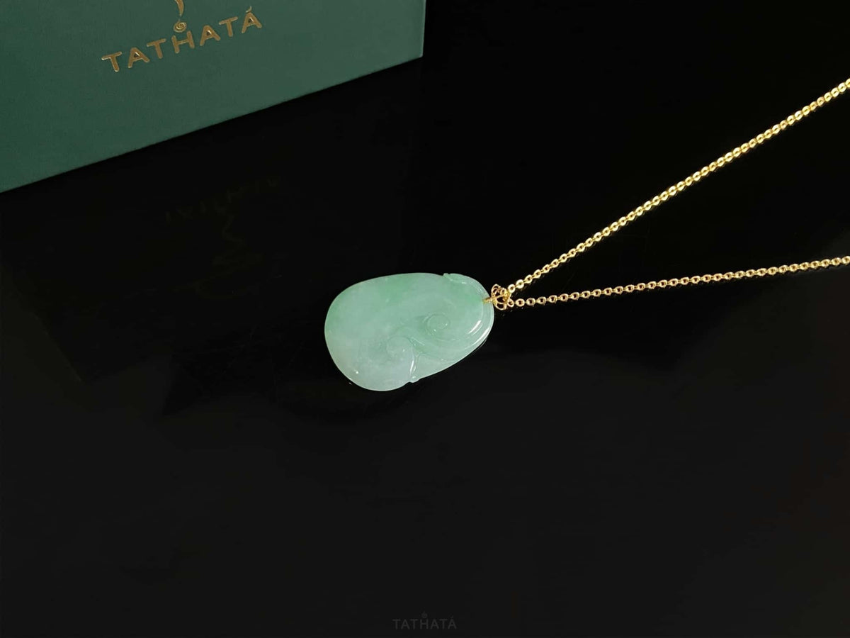 Most Popular 🍃 Misty Dew Green Ruyi · Nature Burmese Jadeite Pendant