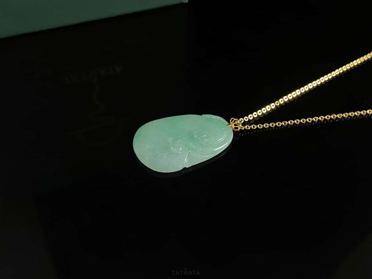 Most Popular 🍃 Misty Dew Green Ruyi · Nature Burmese Jadeite Pendant