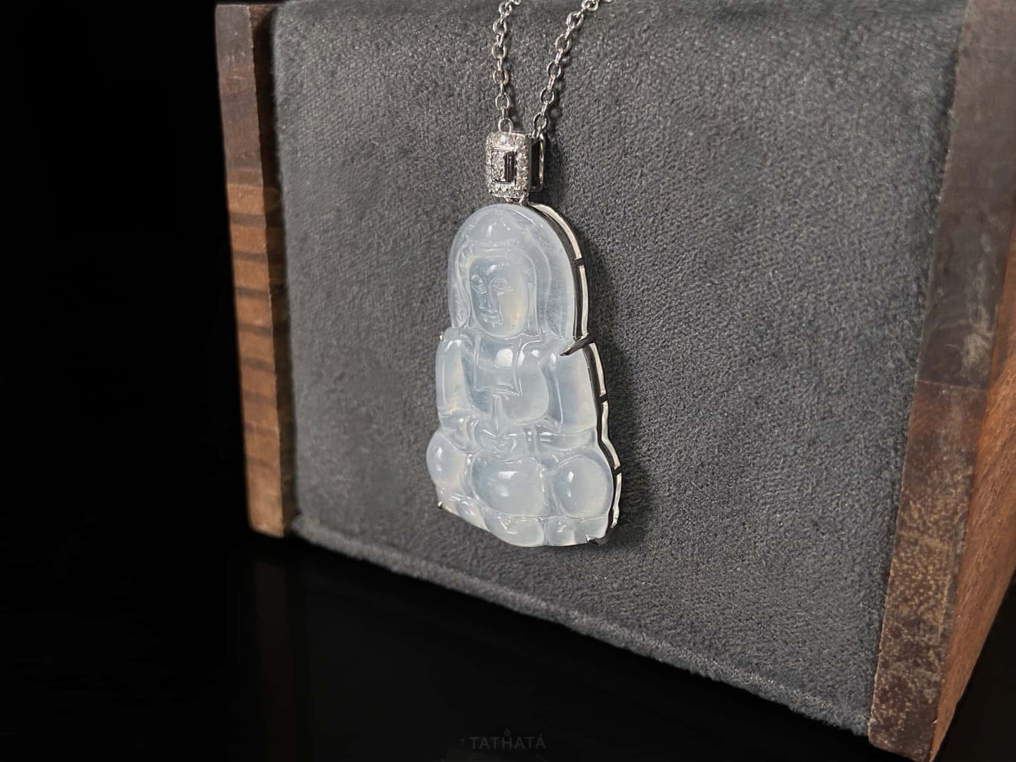 Icy Misty Pale White Guanyin · Nature Burmese Jadeite Pendant