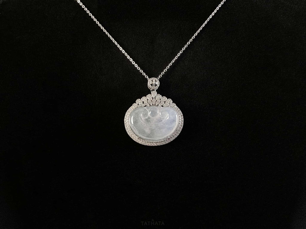 Frost Cloud White Ruyi · Nature Burmese Jadeite Pendant