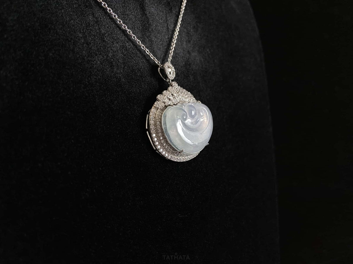 Frost Cloud White Ruyi · Nature Burmese Jadeite Pendant