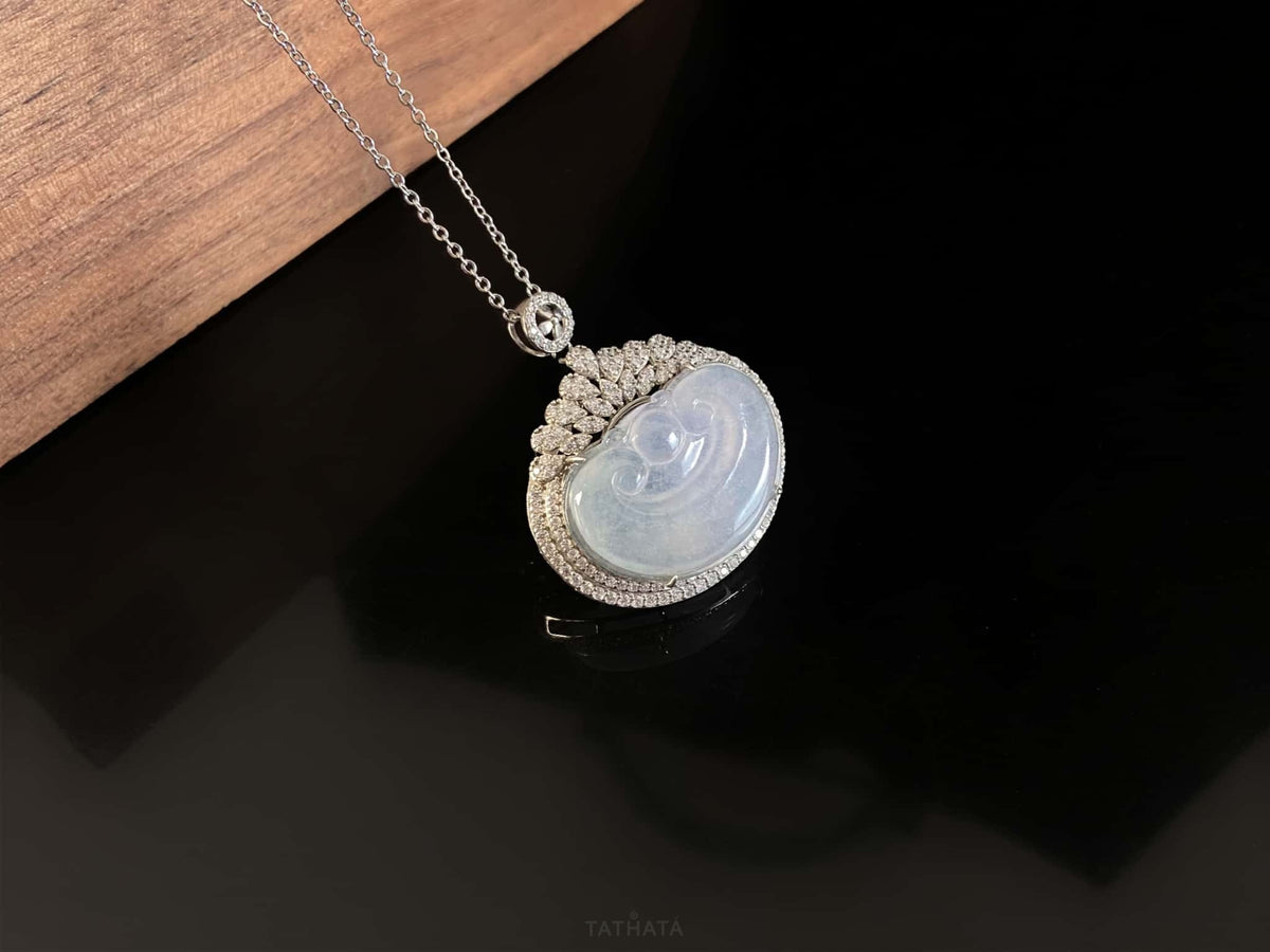 Frost Cloud White Ruyi · Nature Burmese Jadeite Pendant