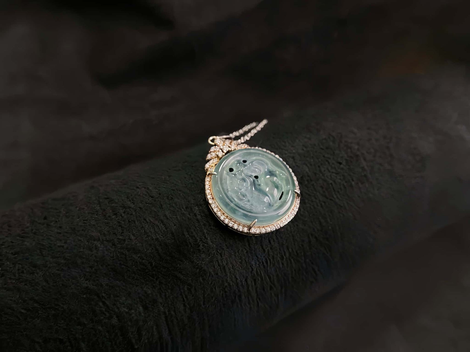 A ice aqua hollow carve halo jadeite pendant.