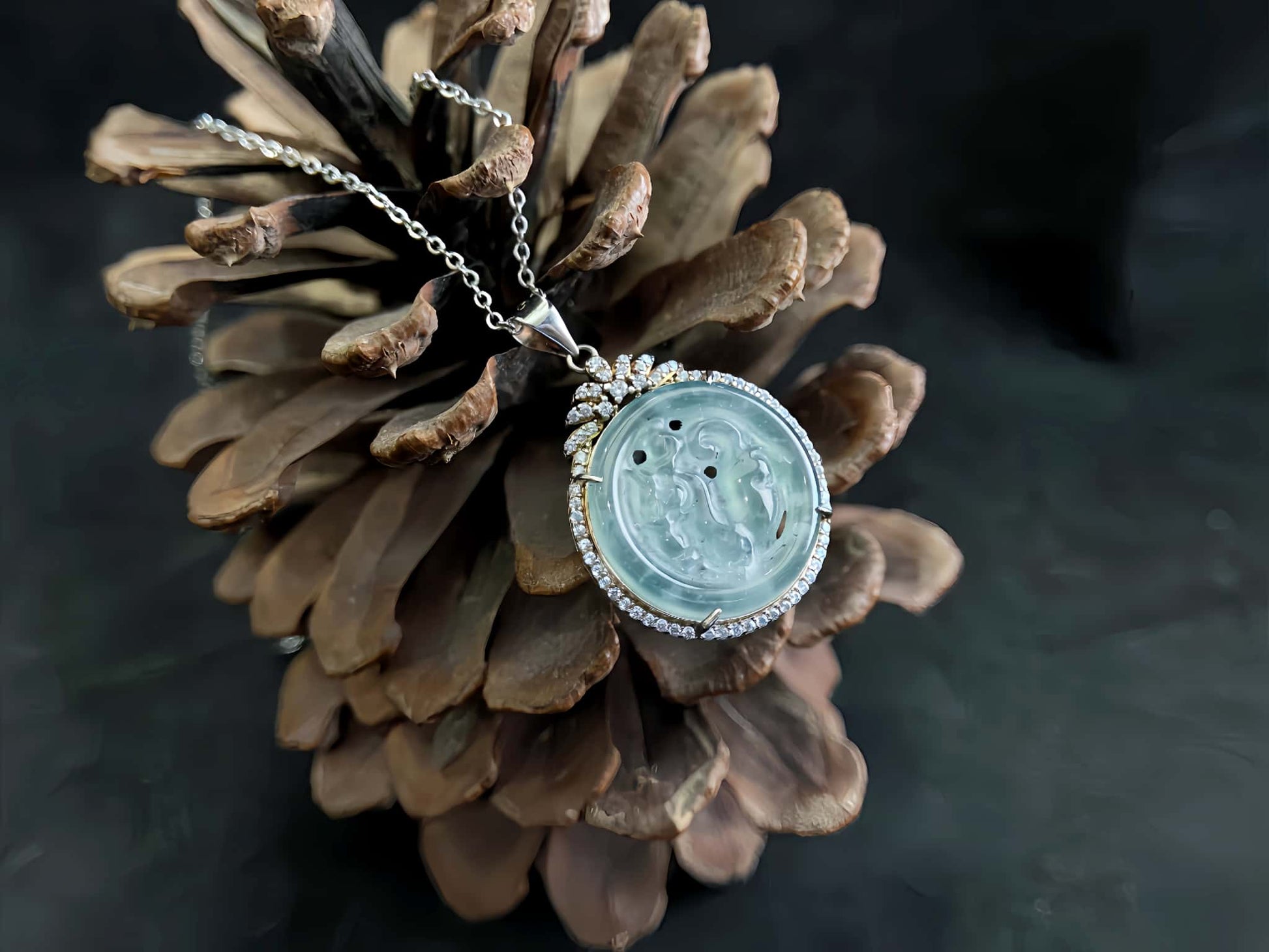 A ice aqua hollow carve halo jadeite pendant.