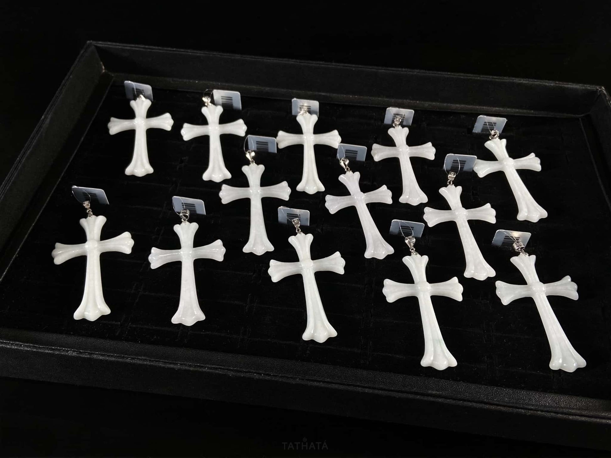 Mist Ivory Vintage Ornate Cross · Nature Guatemalan Jadeite Pendant