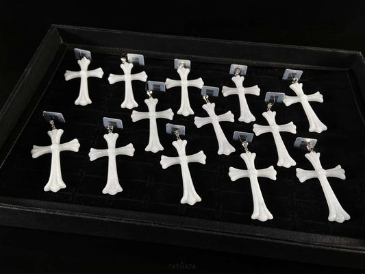 Mist Ivory Vintage Ornate Cross · Nature Guatemalan Jadeite Pendant