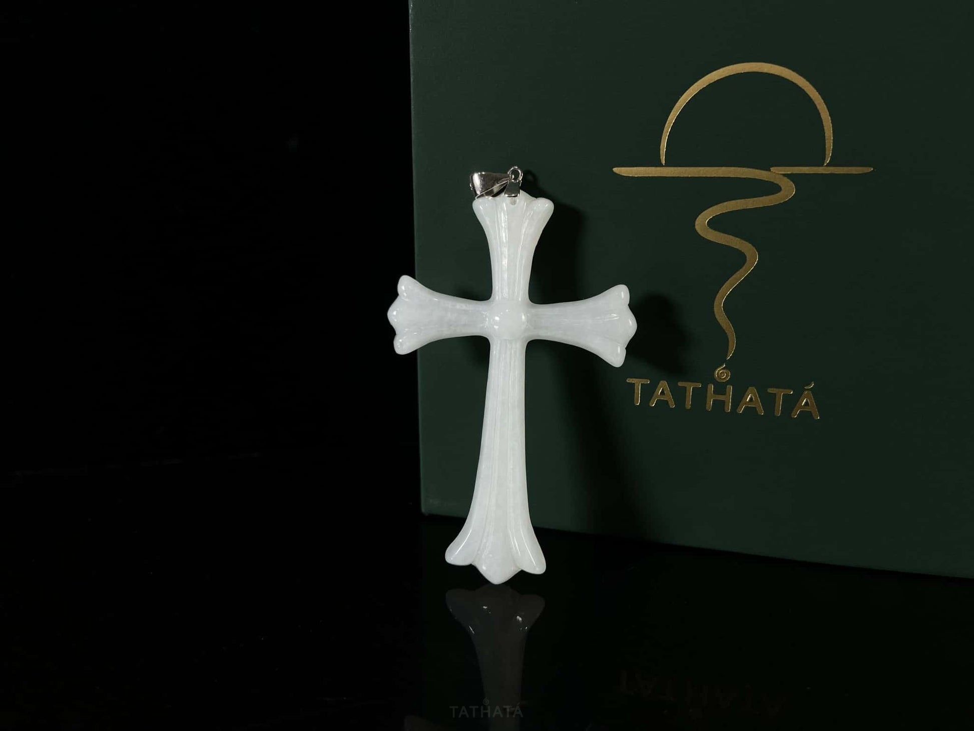 Mist Ivory Vintage Ornate Cross · Nature Guatemalan Jadeite Pendant