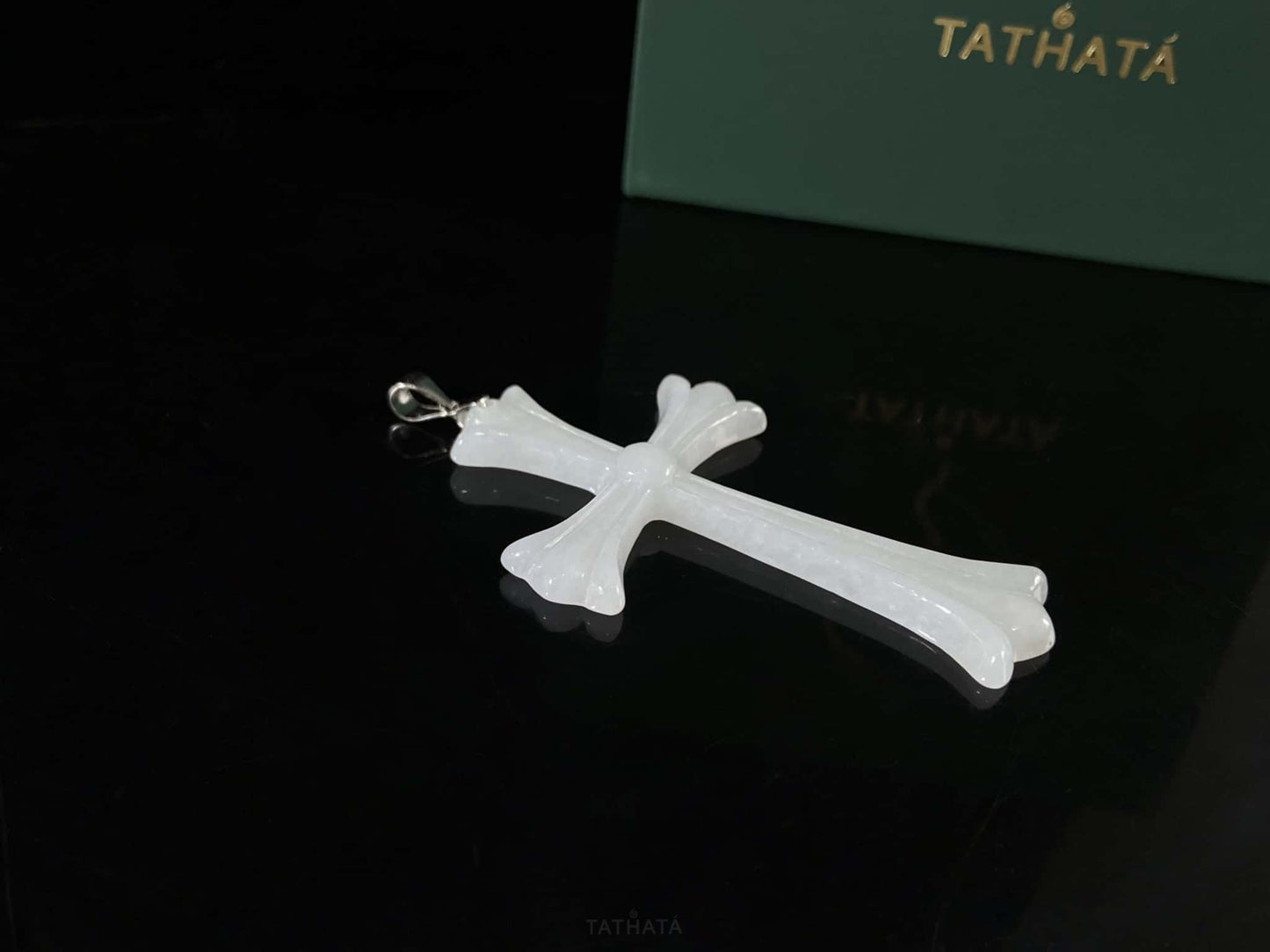 Mist Ivory Vintage Ornate Cross · Nature Guatemalan Jadeite Pendant