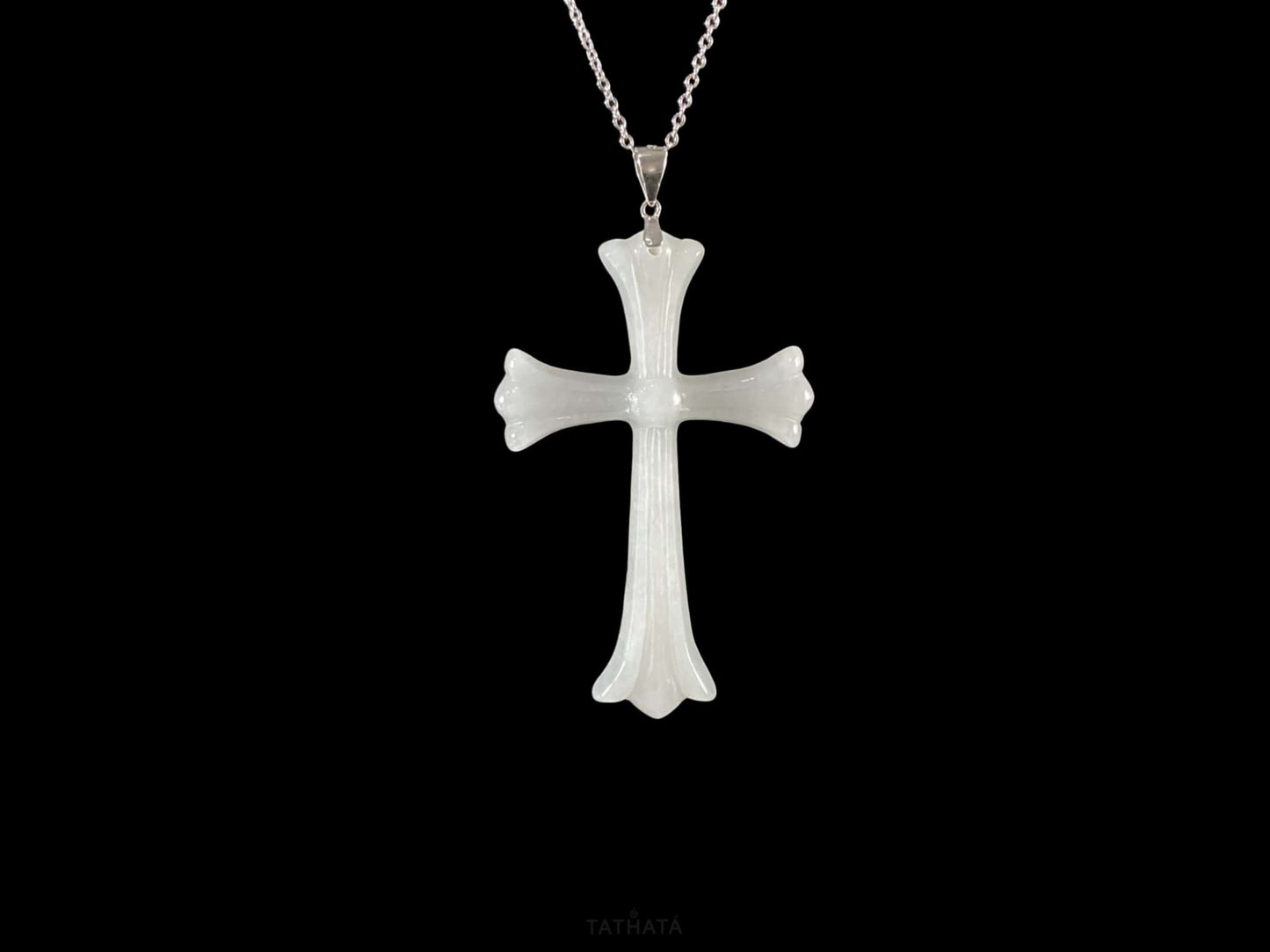 Mist Ivory Vintage Ornate Cross · Nature Guatemalan Jadeite Pendant