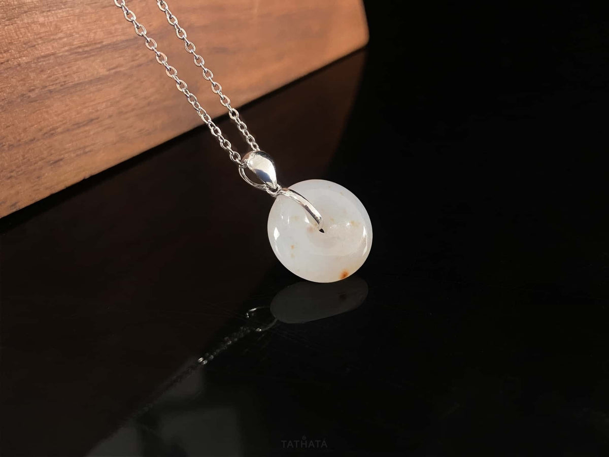 Auspicious Koi | Creamy White Freckled‑Gold · Nature Burmese Jadeite Pendant