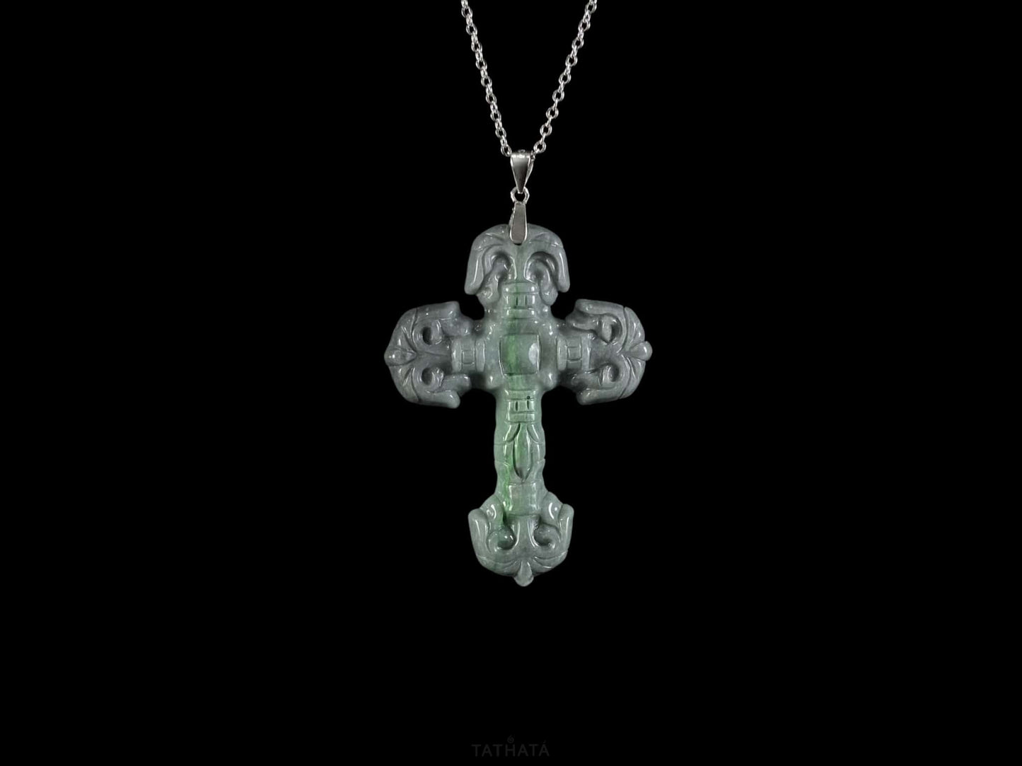 Wuji Gothic Cross · Nature Burmese Jadeite Pendant