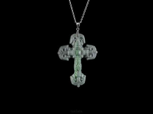 Wuji Gothic Cross · Nature Burmese Jadeite Pendant